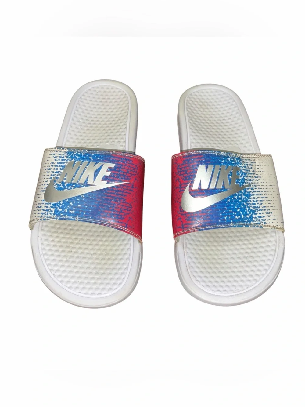 Nike Benassi Slides Red Blue White Logo Sandals Men’s Size 12
